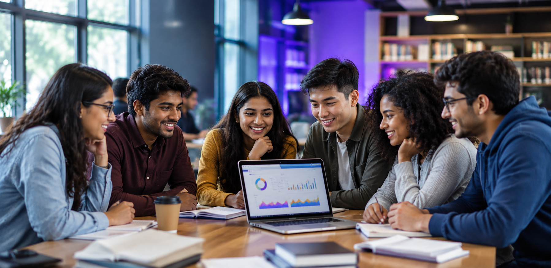 Group of college students studying together