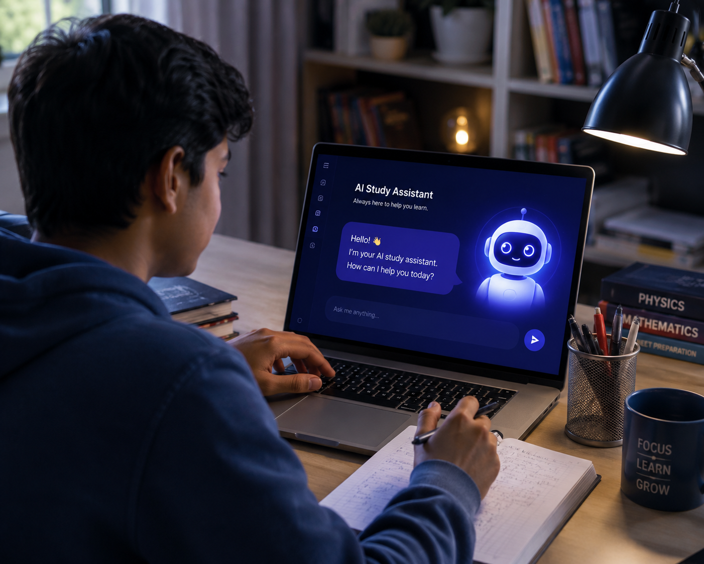 AI learning assistant helping a student study