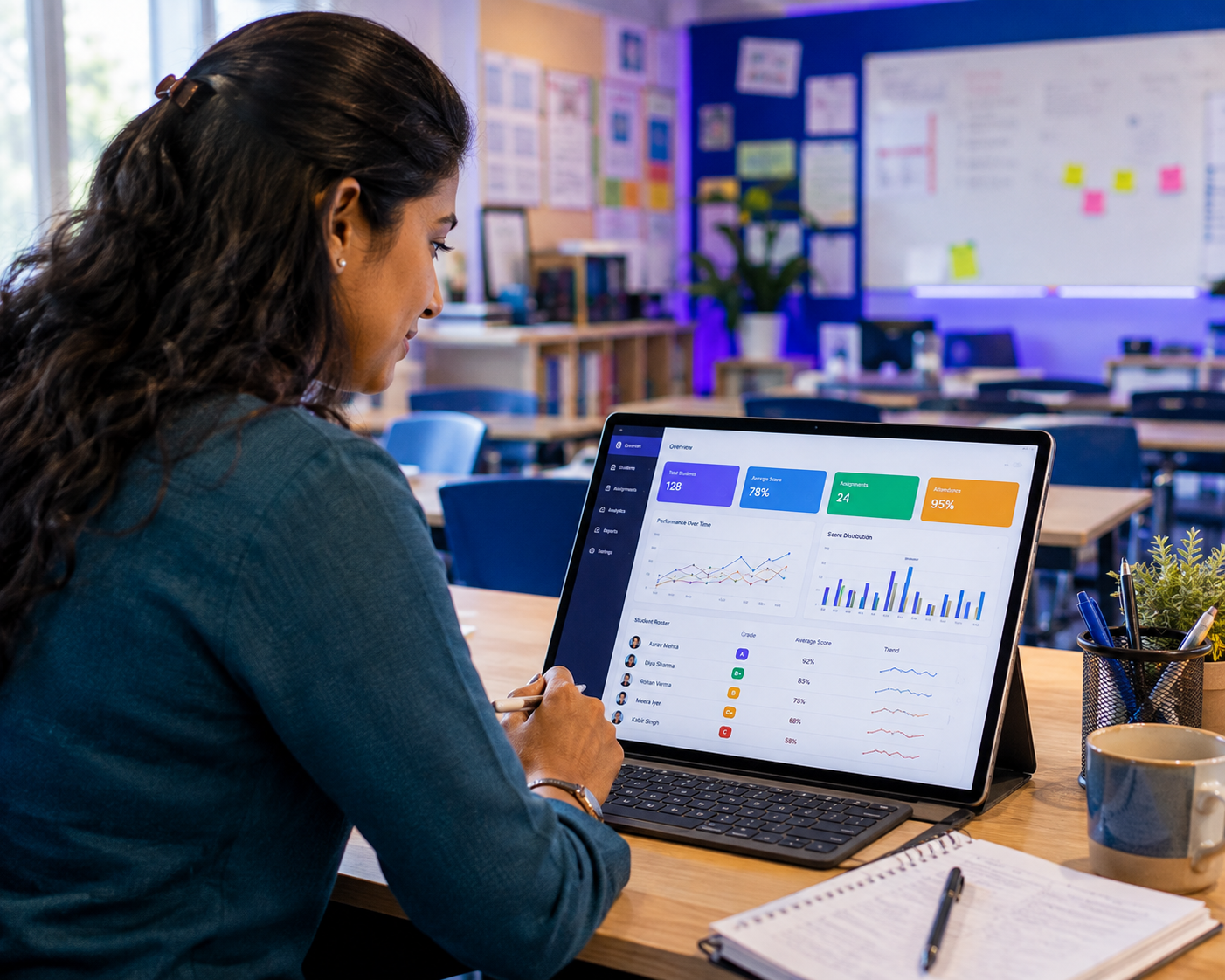 Teacher dashboard showing student progress monitoring